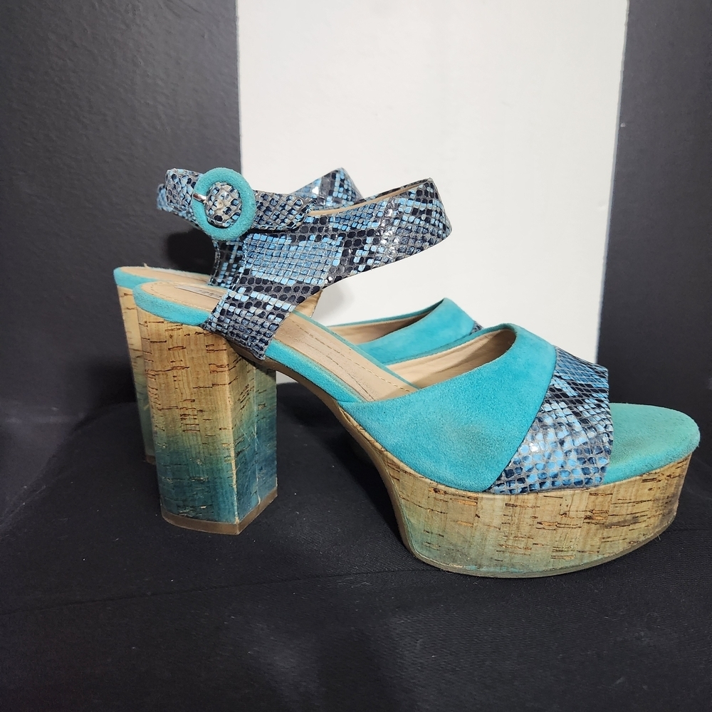 Geox Turquoise and Snake Print Platform Sandals